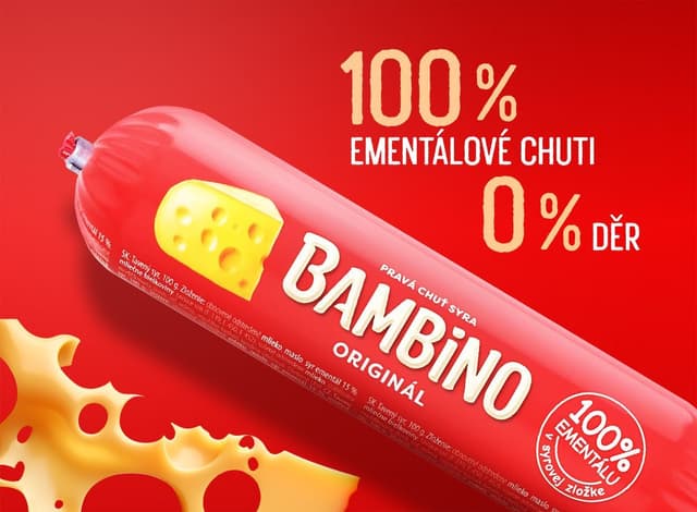 Ochutnej Bambino. Lahodný sýr s pravou chutí ementálu a bez zbytečných děr.  